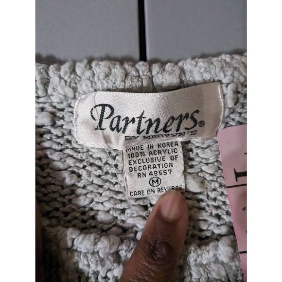 Partners Mervyn's Sweater women's medium gray knit Chunky cottagecore beaded - Picture 5 of 8